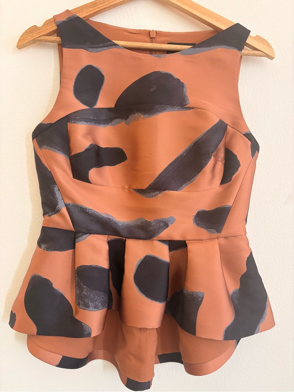 Rust Peplum Camisole with Charcoal Abstract Accents
